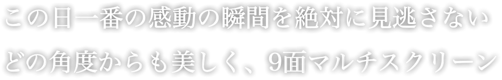 この日一番の感動の瞬間を絶対に見逃さない どの角度からも美しく、9面マルチスクリーン